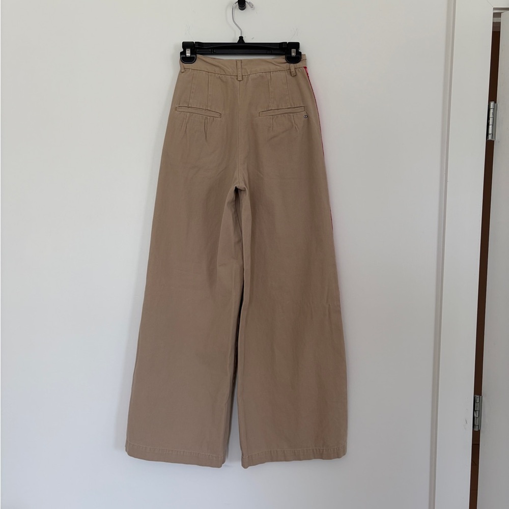 Lazy Oaf Checkered Stripe Wide Leg Khaki Track Pants Trousers size 24 - Picture 5 of 13